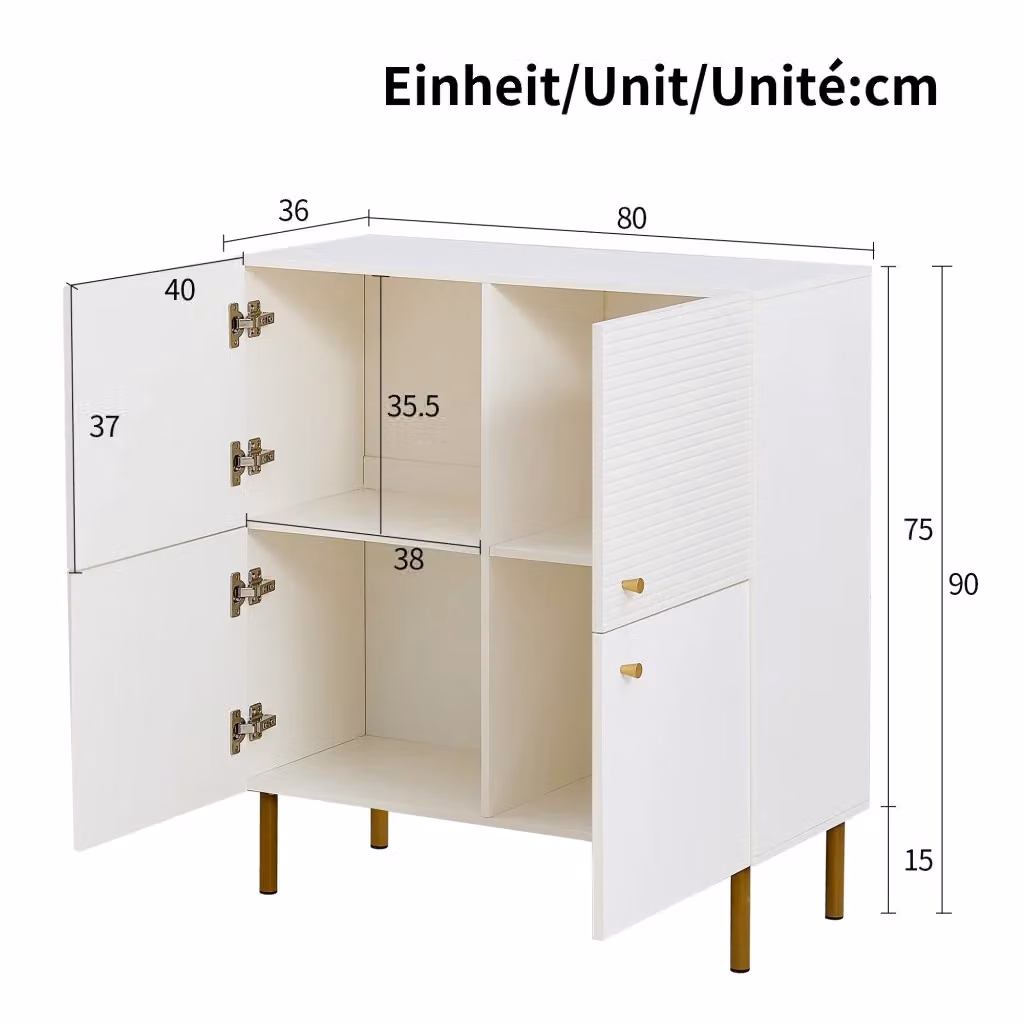 Madia REDOM moderna in MDF bianca con gambe in metallo L/P/H: 80 x 36 x 90 cm – 2