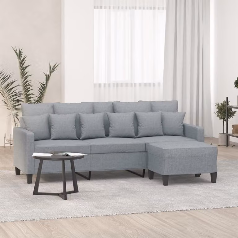 Maison Exclusive - Divano a tre posti con poggiapiedi, grigio chiaro, 180 cm, tessuto