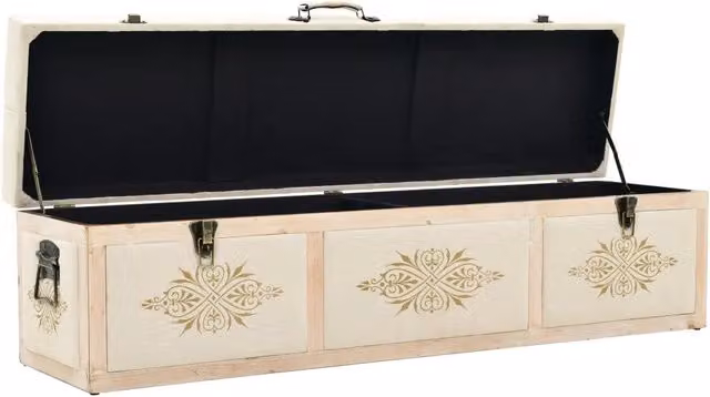 Panca Contenitore vidaXL in Abete Massello e Tessuto Beige, L: 110 cm