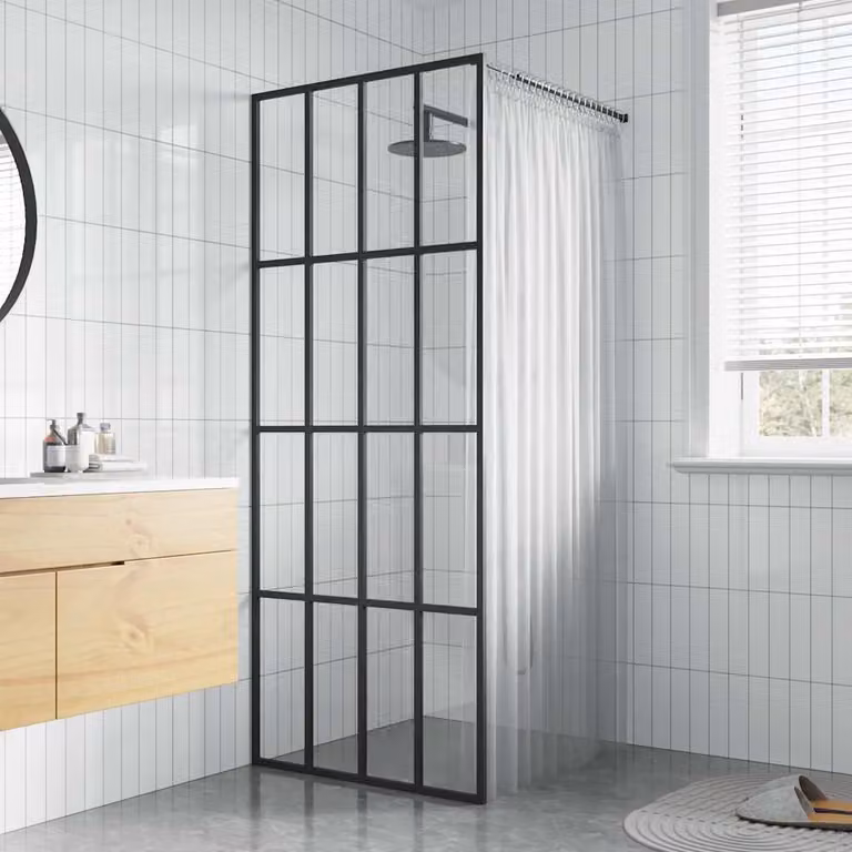 Cabina Doccia a Nicchia vidaXL in Vetro Temperato Trasparente con Profilo Nero L: 90 cm, H: 195 cm