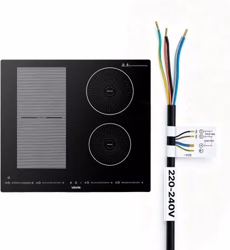 Piano Cottura a Induzione da Incasso VEVOR in Vetroceramica Nero con 4 Bruciatori, Potenza 7200W, Display LED, Timer e Blocco di Sicurezza per Bambini, L: 59 cm, P: 52 cm