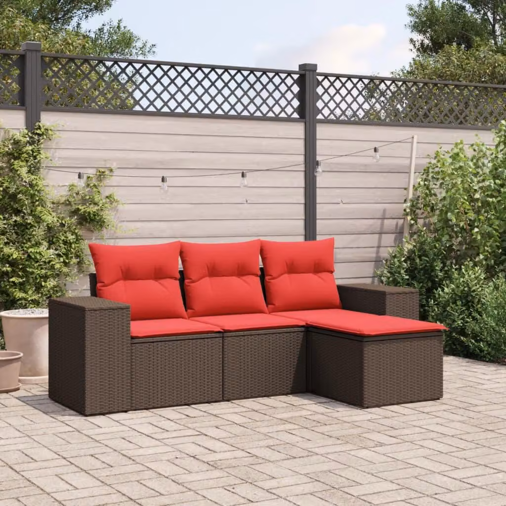 Maison Exclusive - Set divano da giardino a 4 pezzi con cuscini, marrone, polyrattan