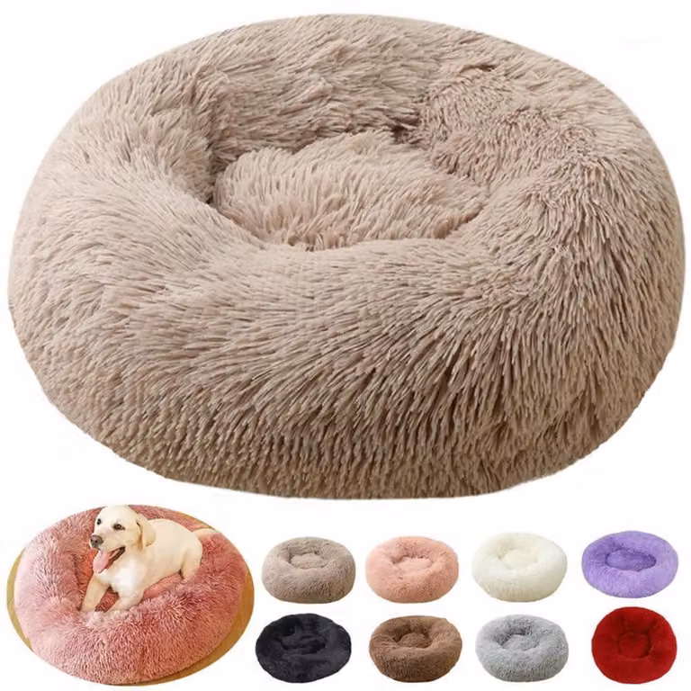 Cuccia per cani a forma di ciambella, rotonda, in peluche, lavabile, color kaki, 60 cm di diametro