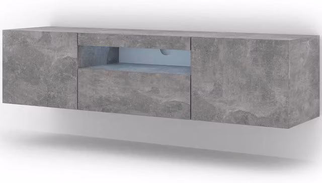 Mobile TV Bim Furniture Stand Aura con LED integrato, sospeso o a terra, colore cemento, L: 150 cm, P: 42 cm, H: 37 cm