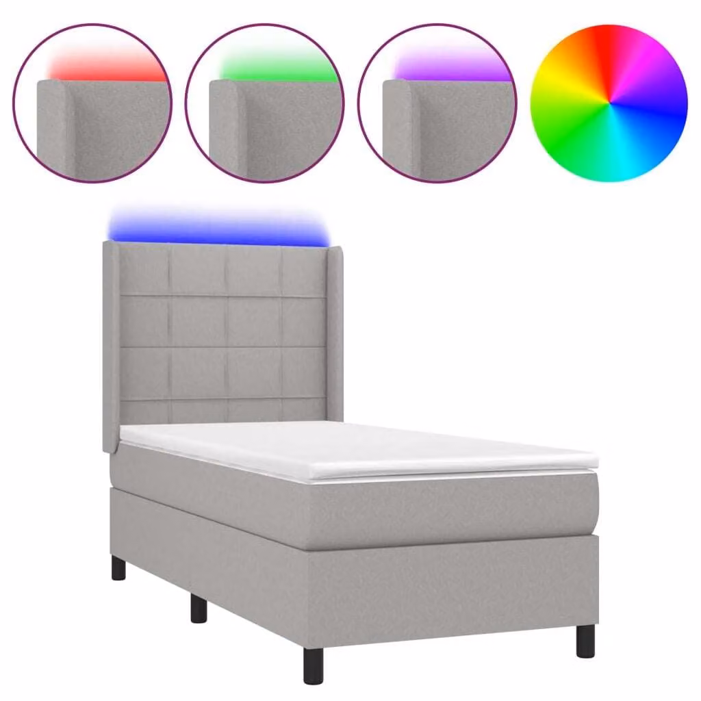 Letto a Molle Materasso e LED Grigio Chiaro 80x200 cm Tessuto
