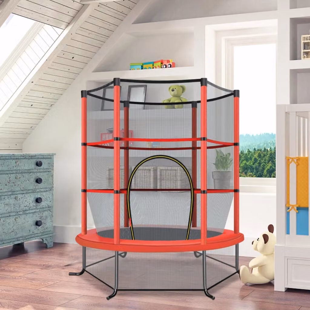 Mini trampolino elastico per bambini con rete di sicurezza in acciaio e struttura in metallo, Rosso, L/P/H: 165 x 165 x 45 cm – 2