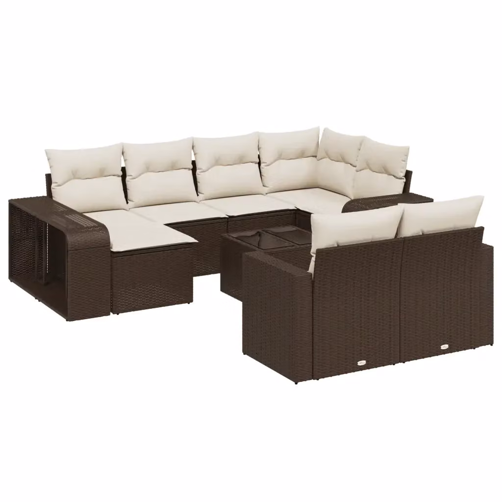 vidaXL Set Divani da Giardino 11 pz in Polyrattan Marrone e Bianco con Cuscini e Tavolino da Esterno – 2