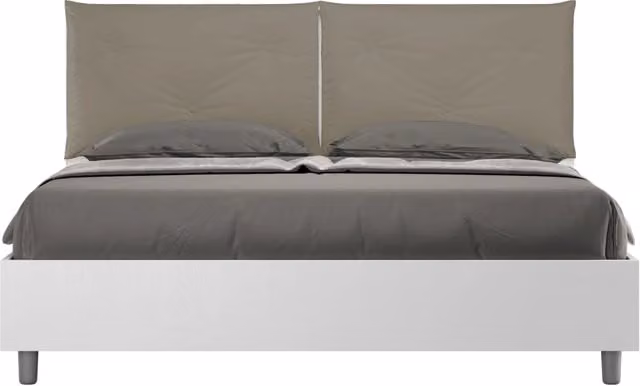 Letto Matrimoniale 160x200 cm Senza Rete Struttura Bianco Frassico con Cuscini in Similpelle Egos Appia Cappuccino