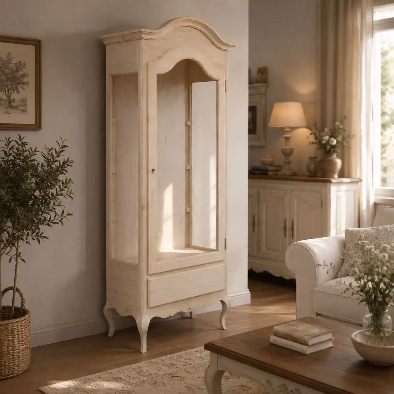 Vetrina classica a 1 anta in legno grezzo Mobili 2G L/P/H: 80 x 45 x 196 cm – 3