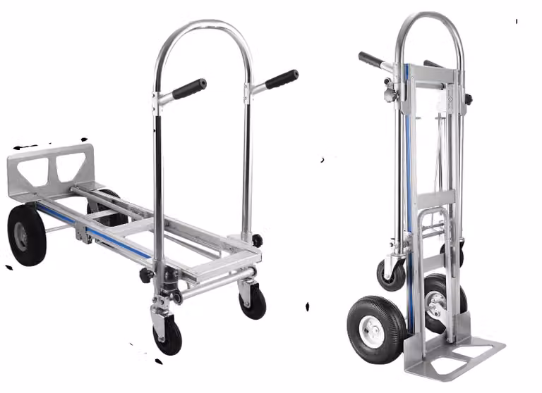 Carrello trasportatore, realizzato in alluminio, design trasformabile 3-in-1, capacità di carico 150 kg, peso 7 kg, dimensioni 91 x 48 x 13 cm