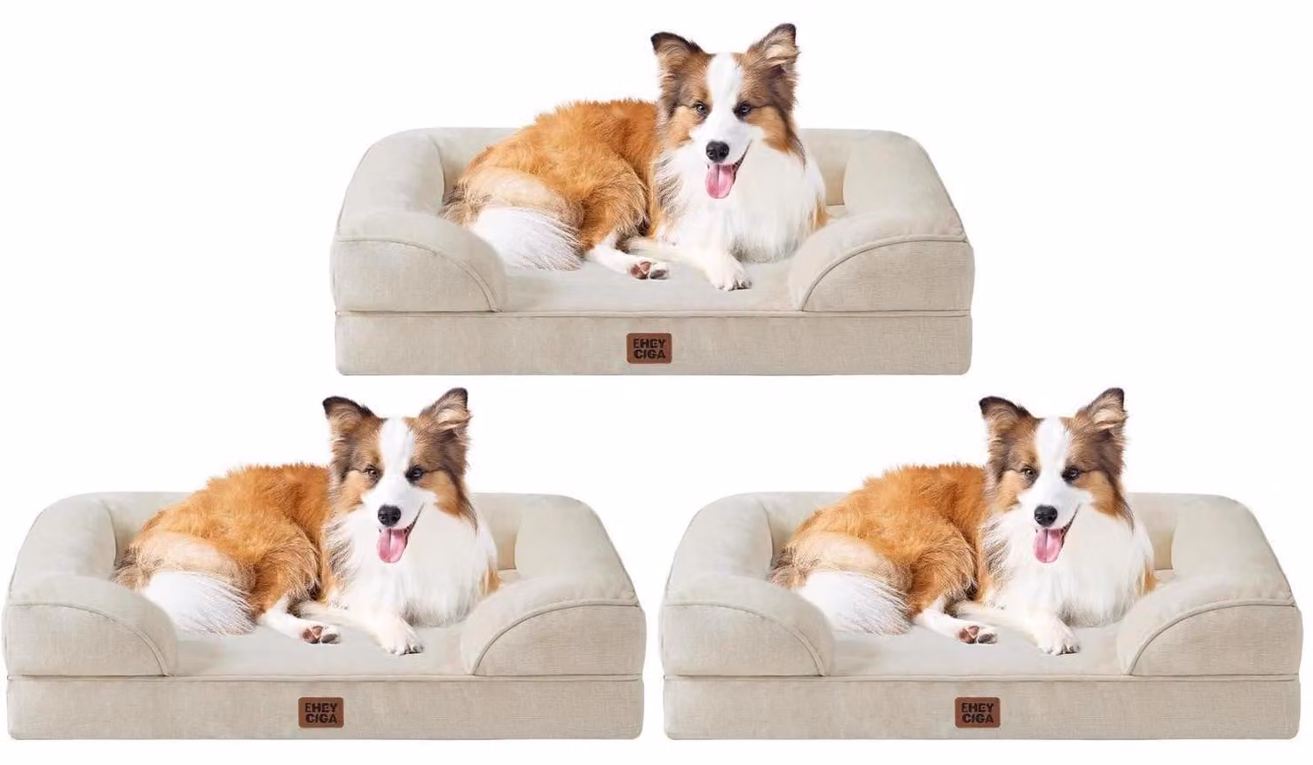 Cuccia ortopedica per cani, taglia grande, 104x69 cm, beige, confezione da 3