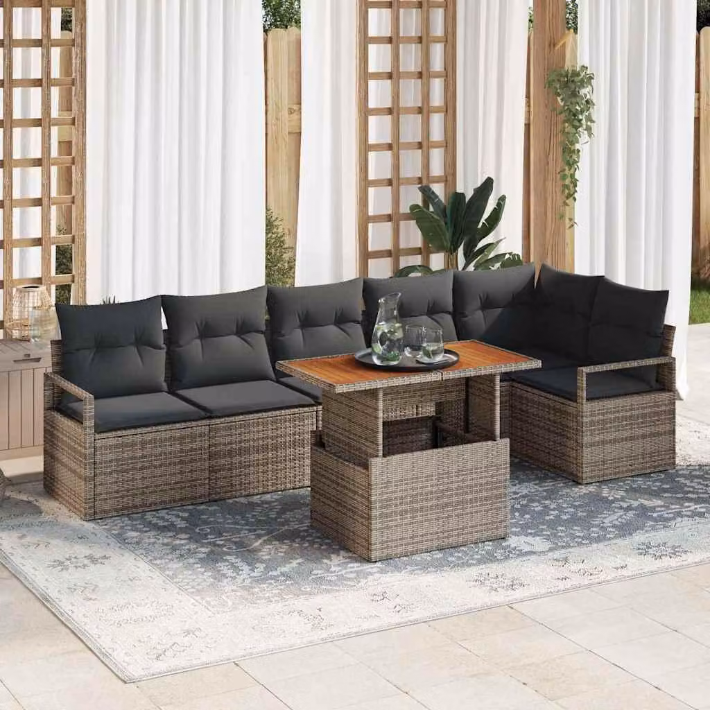 Maison Exclusive - Set da giardino composto da 7 pezzi, divano, colore grigio, realizzato in rattan sintetico