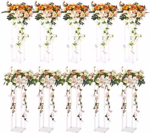 Set di 10 Portafiori Cubici a Colonna VEVOR in Acrilico Trasparente per Centrotavola e Decorazioni Matrimonio, Altezza: 60 cm