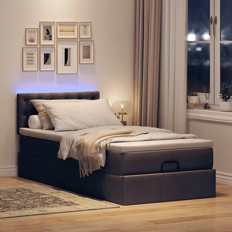 Maison Exclusive - Pouf Letto con Materasso e LED Marrone Scuro 90x200 cm Tessuto