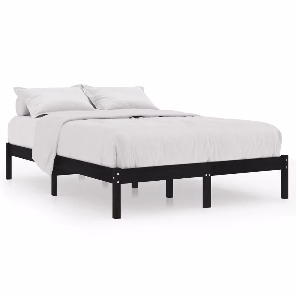 Letto King Size vidaXL in Legno Massello di Pino Nero L: 150 cm, P: 200 cm – 2