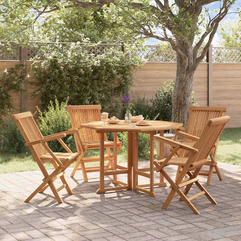 Set da pranzo pieghevole per esterni vidaXL in legno di teak marrone, 5 pezzi
