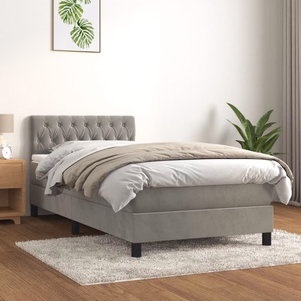Letto Ibrido vidaXL con Giroletto a Molle e Materasso in Velluto Grigio e Bianco, L/P: 100 x 200 cm