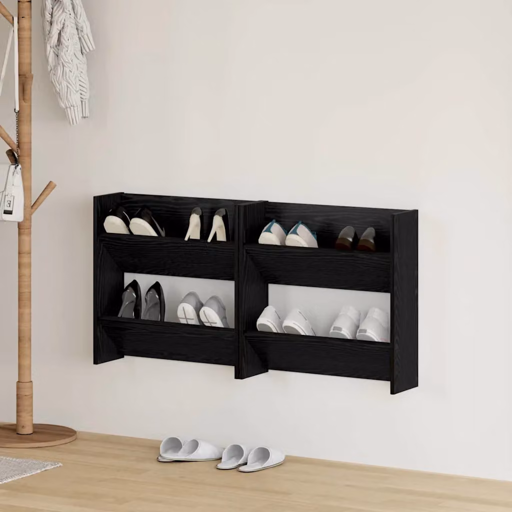Set di 2 scarpere mobili vidaXL in legno nero L: 60 cm, P: 18 cm, H: 60 cm