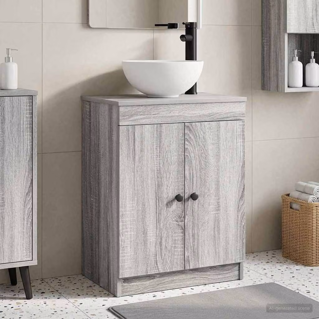 Mobile da bagno con lavabo vidaXL in stile moderno, colore grigio e nero, L: 54 cm, P: 35 cm, H: 83 cm