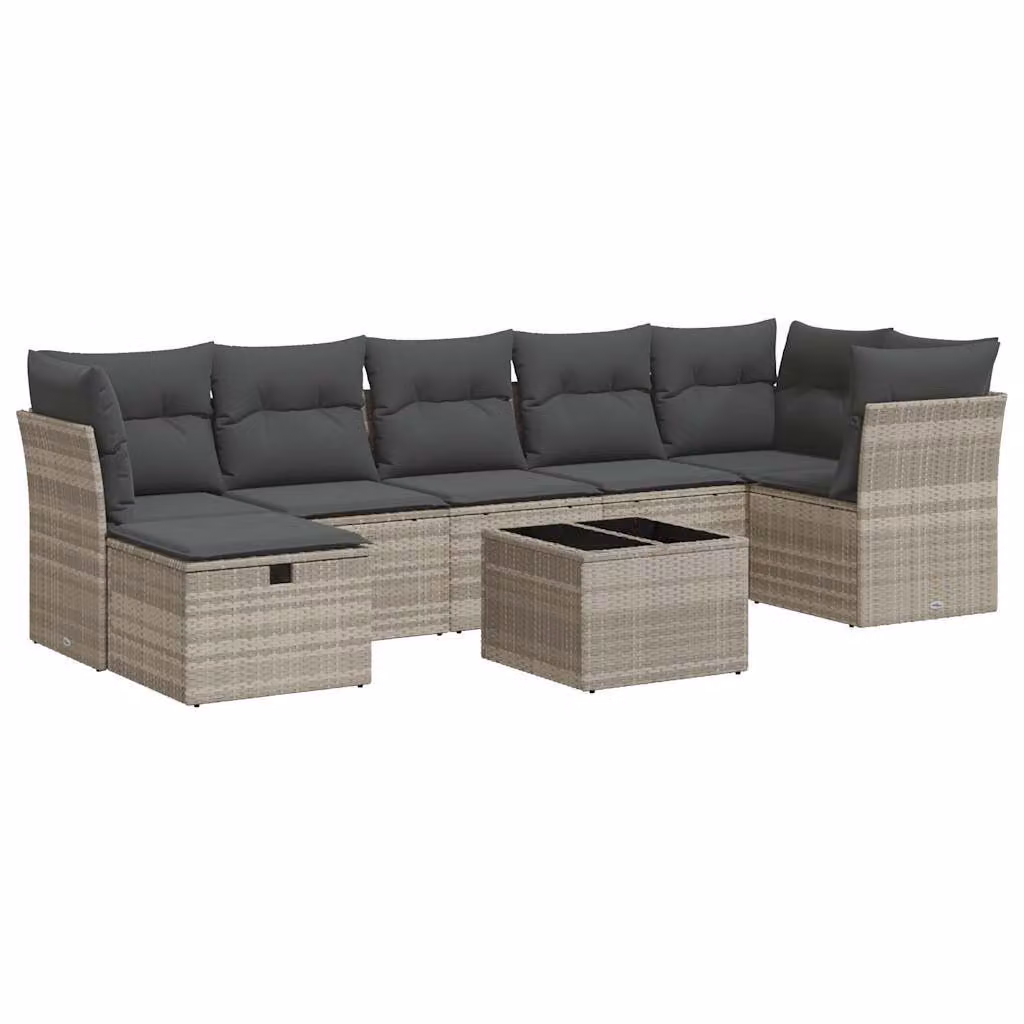 Set Divano da Giardino 8pz con Cuscini Grigio Chiaro Polyrattan