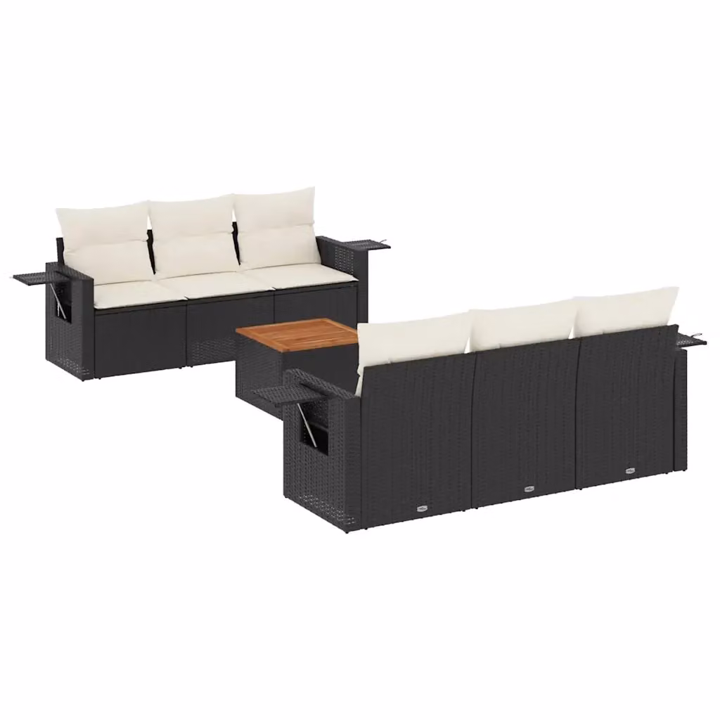 vidaXL Set Divani da Giardino a L con Cuscini 7pz in Polyrattan Nero e Bianco – 2