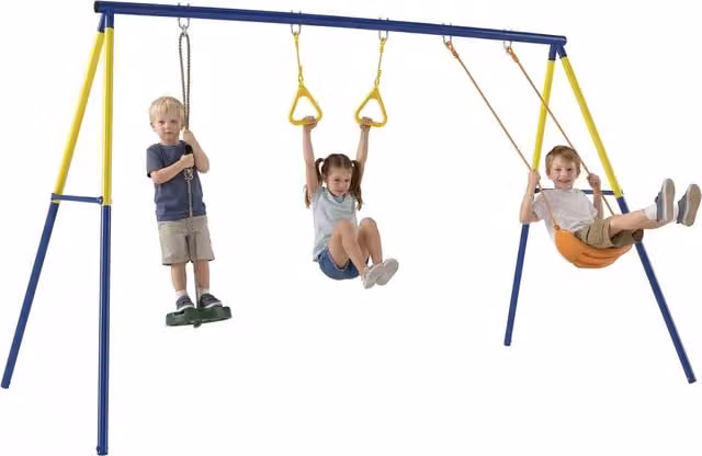 Altalena da Giardino 3 in 1 per Bambini 3-8 Anni Multicolore in Acciaio e PE, L/P/H: 285 x 160 x 181 cm