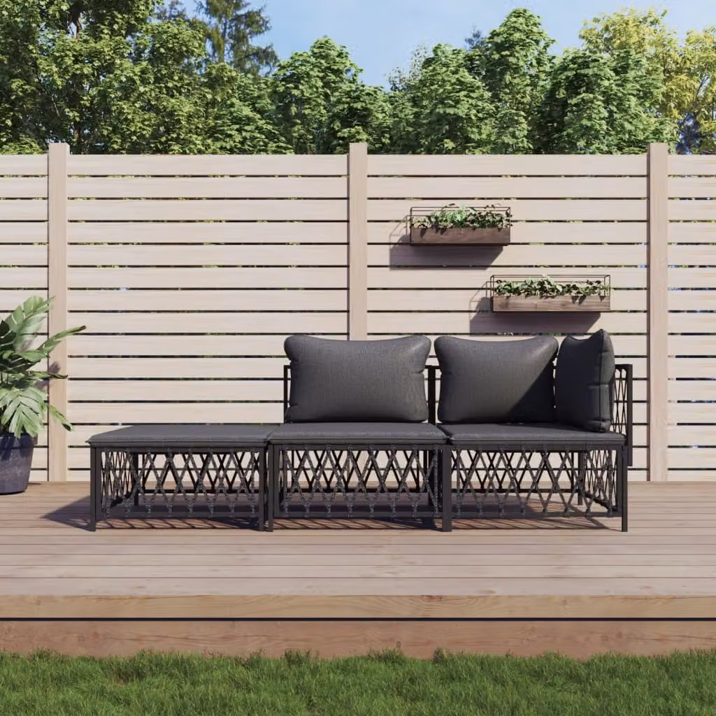Set Salotto da Giardino vidaXL 3 pz con Cuscini in Acciaio Antracite e Tessilene
