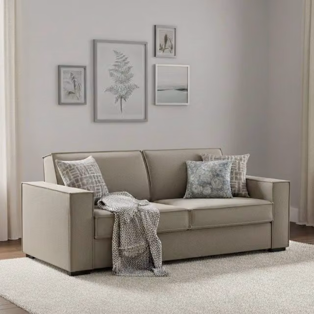Divano Letto Amapola Talamo Italia, Sofà 2 Posti Moderno in Tessuto con Apertura Girevole e Braccioli, Colore Beige, L: 200 cm, H: 90 cm, P: 95 cm – 1