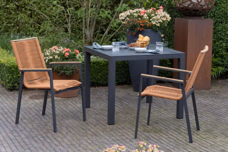 Set di mobili da giardino sedia da pranzo Alicante terracotta con tavolo Tarifa 90x90cm