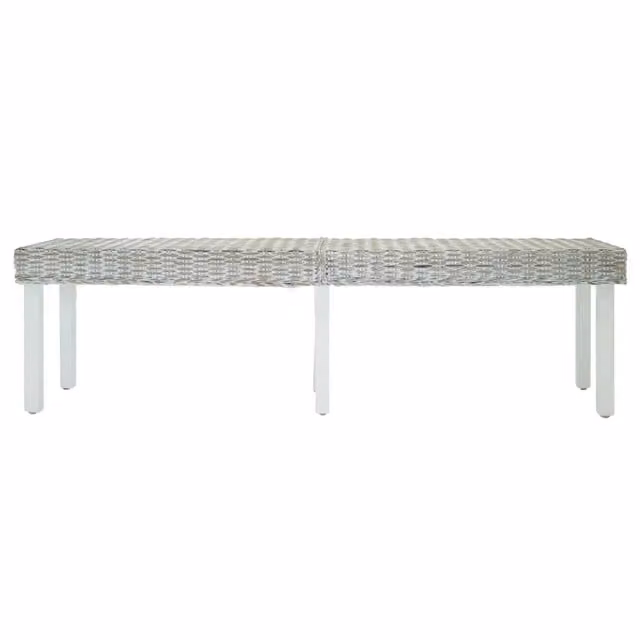 Panca Bianca in Rattan Kubu Naturale e Massello Mogano L: 160 cm, P: 35 cm, H: 45 cm CFW9722279