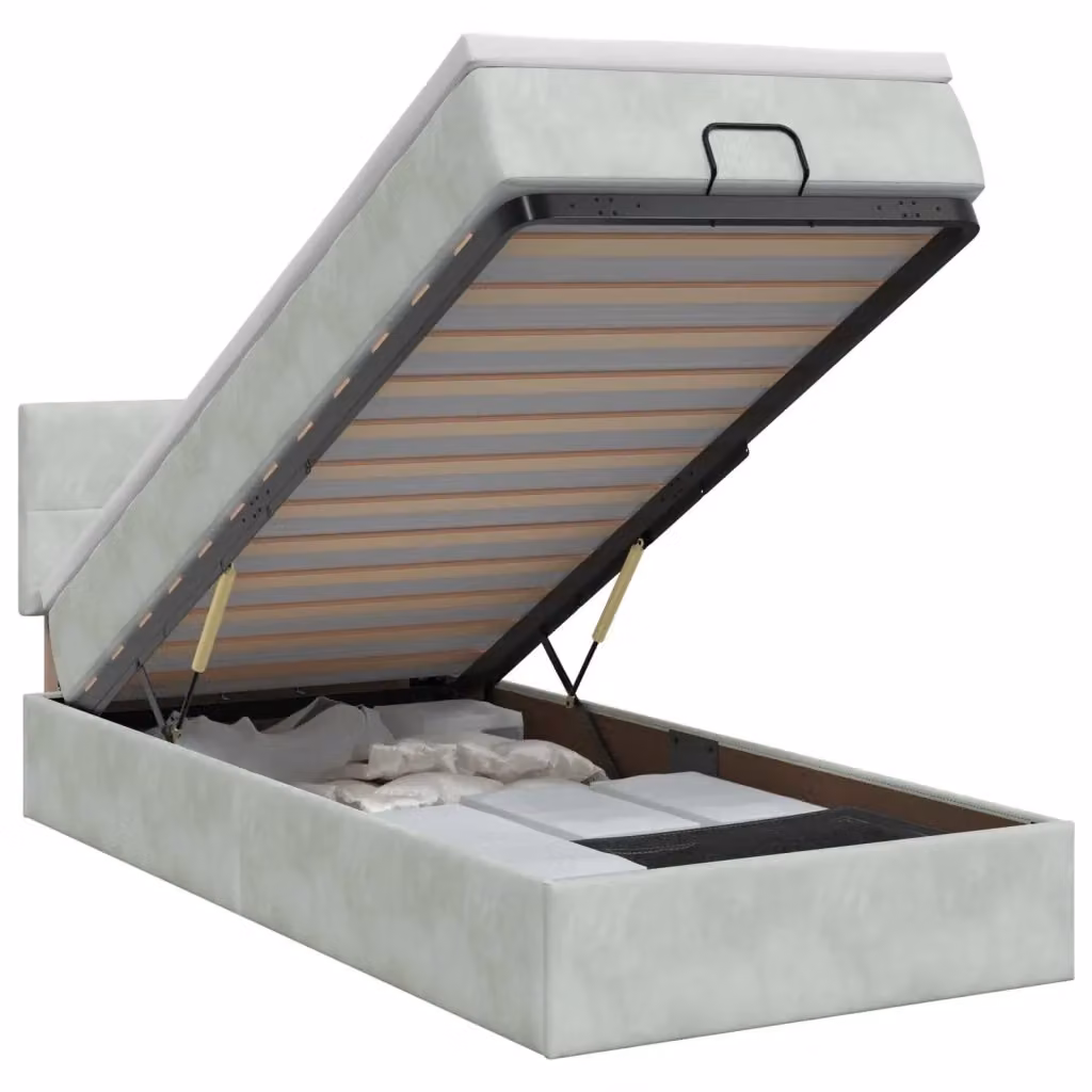 Letto ottomano con contenitore a sollevamento vidaXL in velluto grigio e bianco L/P/H: 190 x 90 x 88 cm – 2
