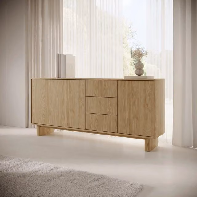Madia Hasilo DMORA con 3 cassetti, colore marrone rovere, L: 183 cm, P: 38 cm, H: 83 cm