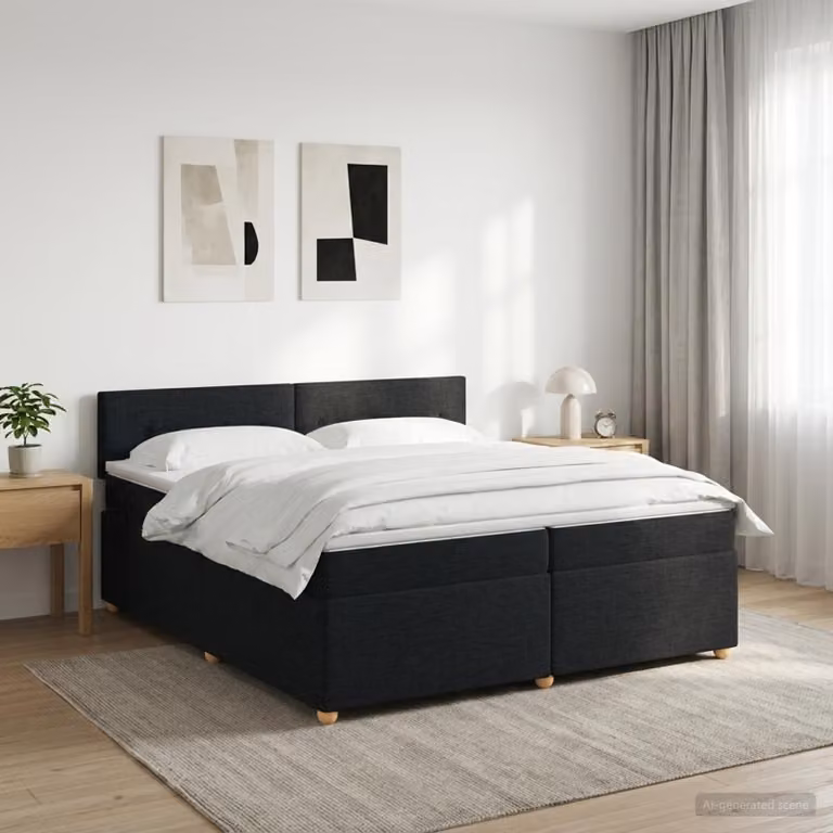Letto box spring con materasso ibrido vidaXL in tessuto nero L/P/H: 200 x 200 x 88 cm