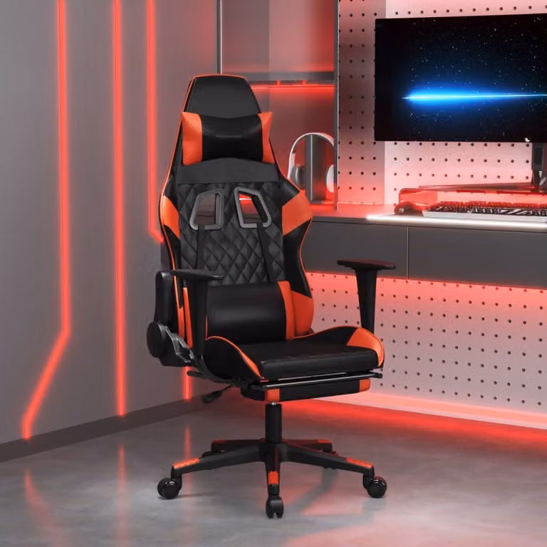 The Living Store Sedia da gioco con massaggio e poggiapiedi in ecopelle nera e rossa