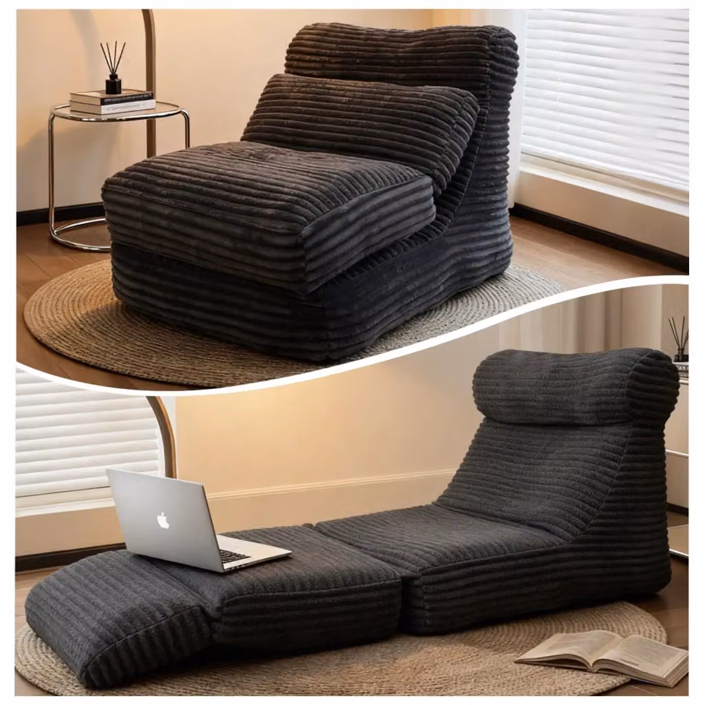 Poltrona trasformabile OKWISH con schienale ergonomico e poggiapiedi esteso, rivestimento in tessuto nero per salotto e studio moderno – 2