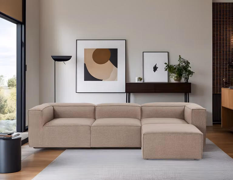 Hanah Home, Fora - Brown, Divano angolare, Marrone, Lino, 297 x 66 x 190 x cm
