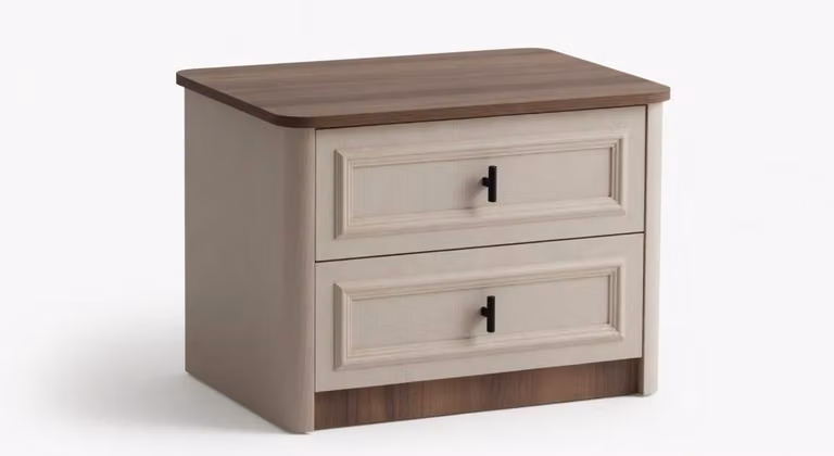 Comodino moderno, design elegante, finitura effetto legno beige