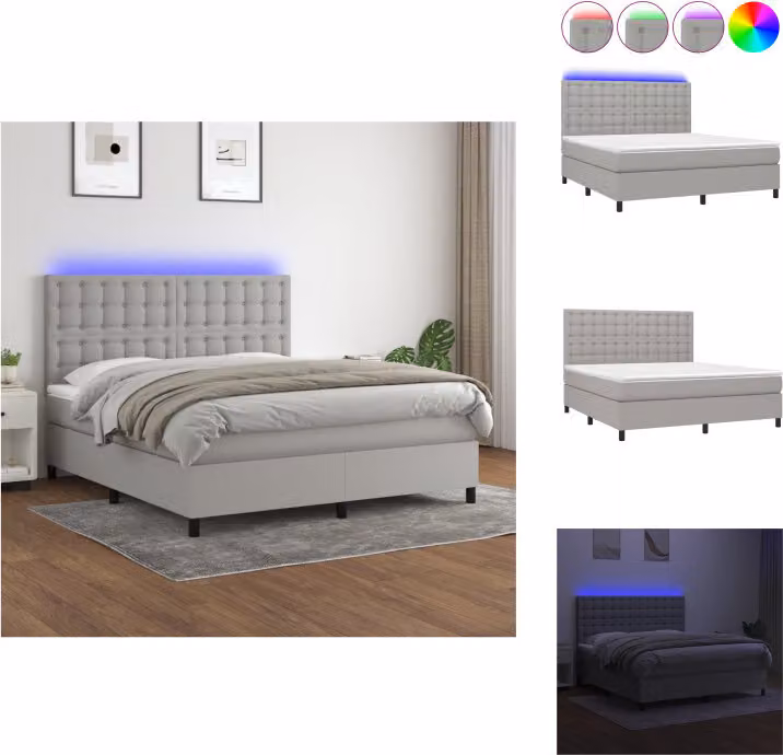 vidaXL Letto a molle con materasso e tessuto LED grigio chiaro 180x200 cm - Letti e strutture letto
