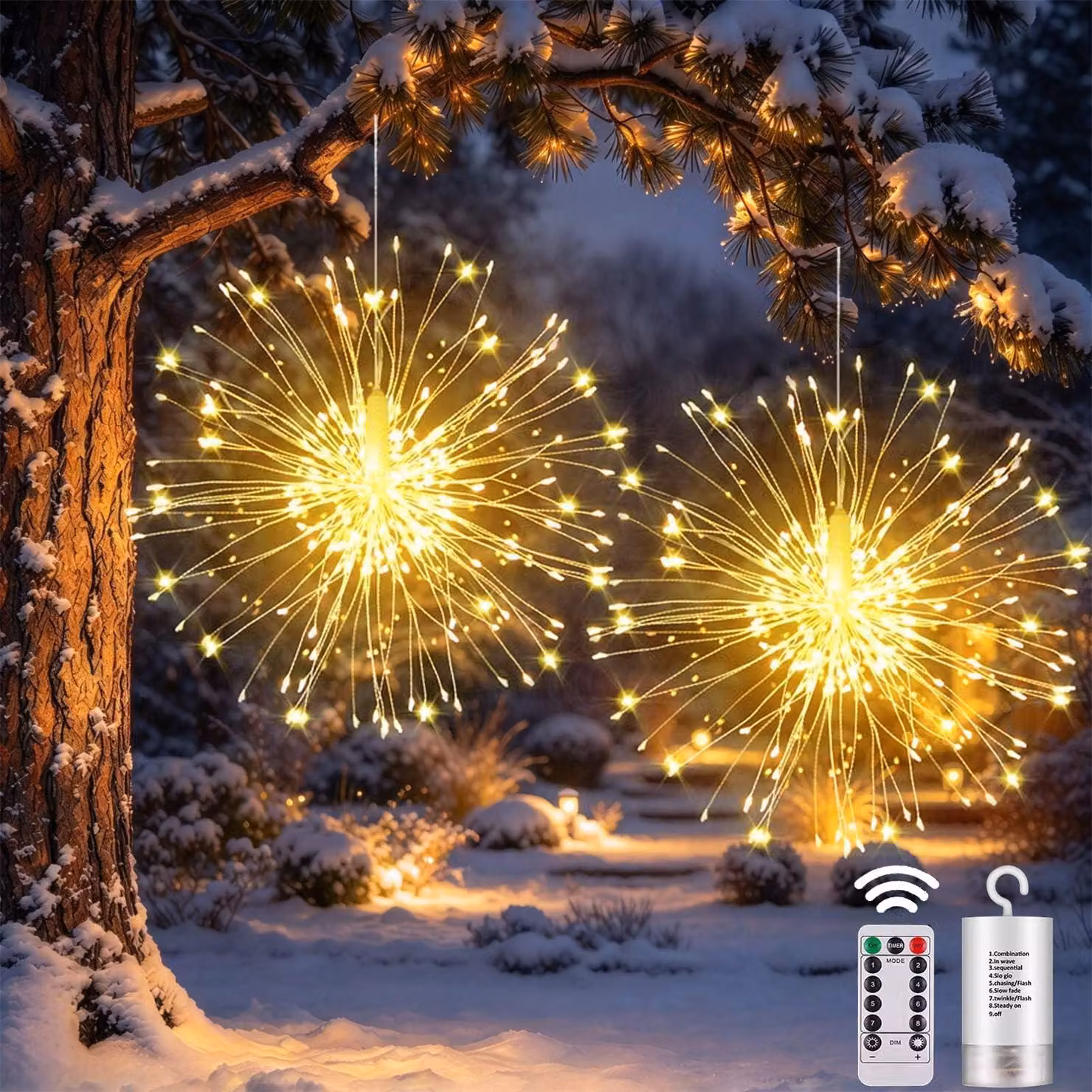 Set di 2 sfere luminose a LED, con 180 LED, alimentate a batteria, con telecomando e 8 modalità