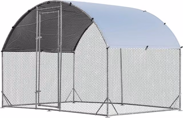 Pollaio per galline con tetto a volta in acciaio zincato e copertura in poliestere, colore argento, L 280 x P 190 x H 195 cm