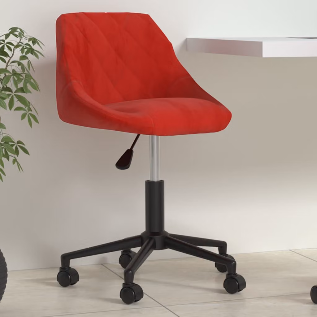 Sedia da ufficio girevole vidaXL in velluto rosso con ruote e base in metallo