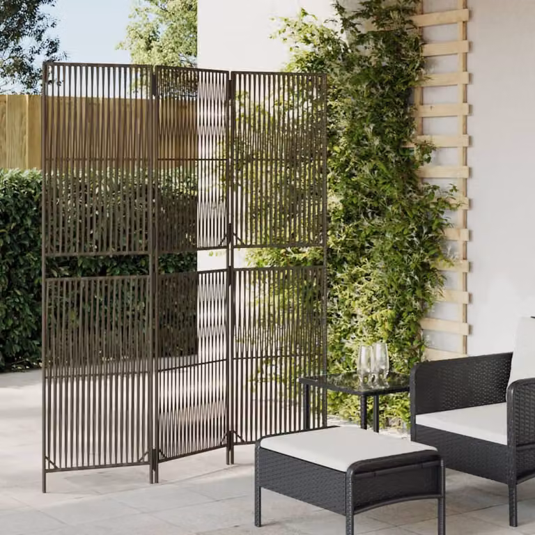 Divisorio per ambienti vidaXL a 3 pannelli in polyrattan e metallo grigio H: 180 cm, L: 147 cm, P: 3 cm