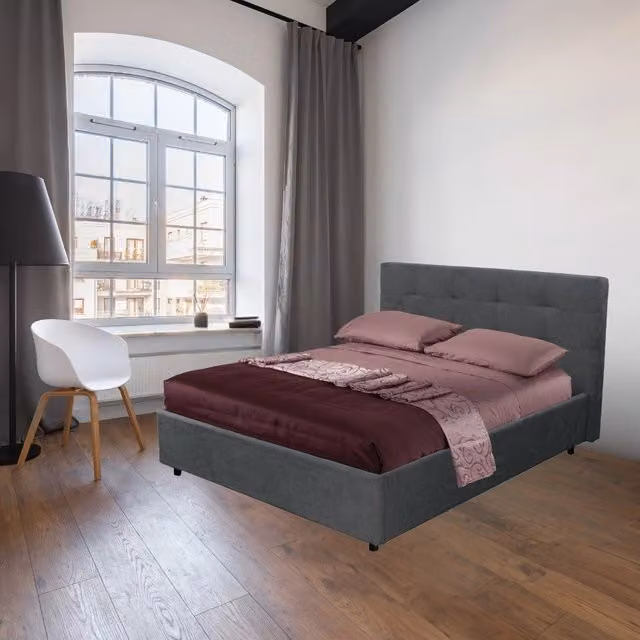Letto Matrimoniale contenitore Ascoli 160x190 tessuto colore ash grigio
