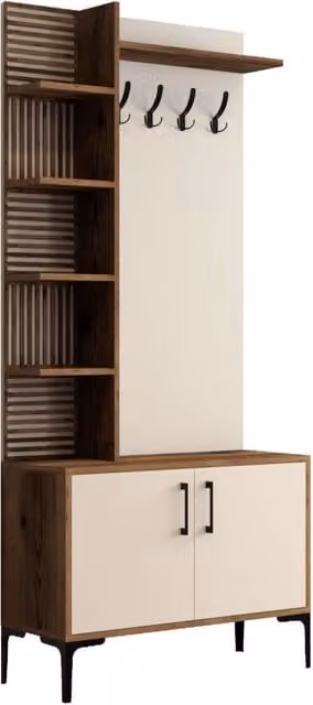 Mobile da ingresso in legno "Viyana D" - 90 x 35 x 200 cm - Crema
