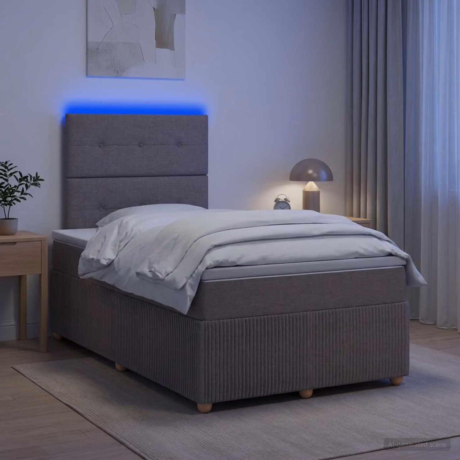 Letto Box Spring vidaXL con Materasso Ibrido e Illuminazione LED, Colore Grigio e Beige, L/P: 120 x 200 cm