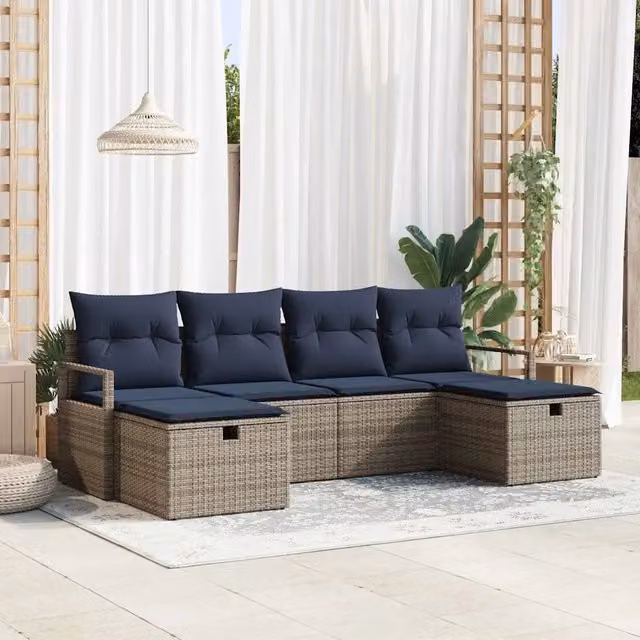 Set di divani 6 pz 6-Numero di posti Grigio e Blu Navy 3359224