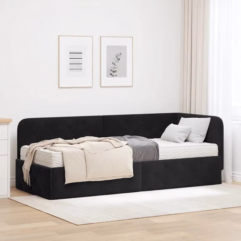 vidaXL Cornice del letto ad angolo asimmetrica in velluto nero, L/P/H: 204 x 80 x 72 cm