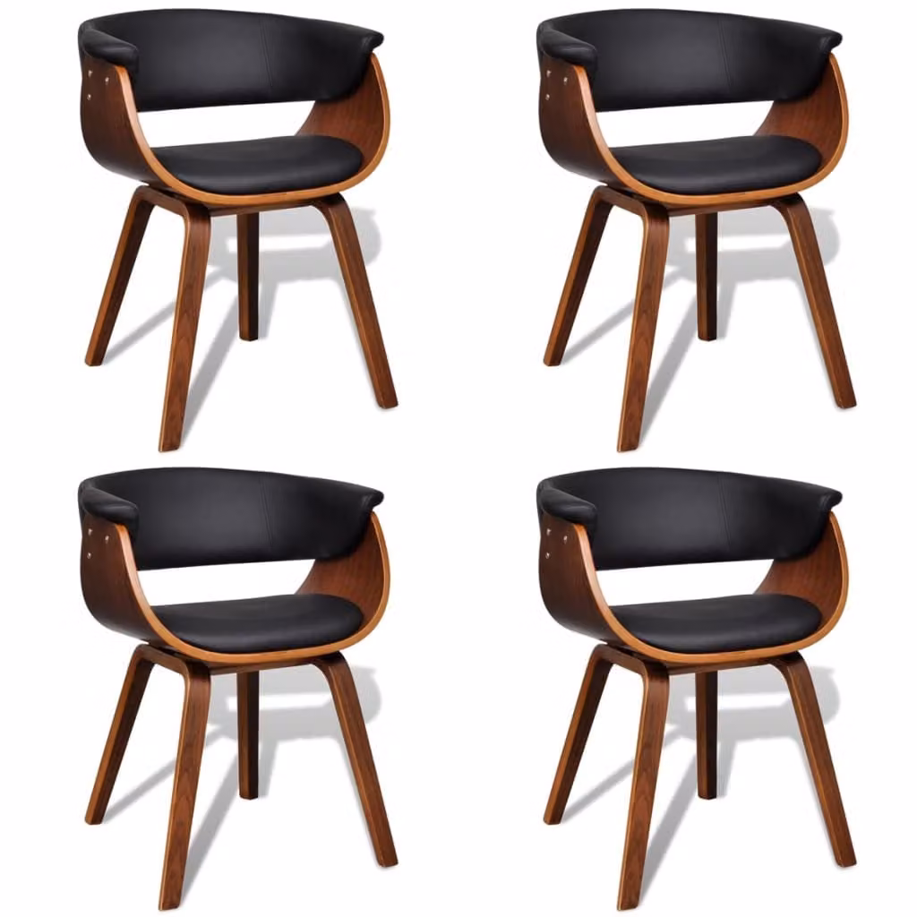 Sedie da Pranzo 4 pz in Legno Curvato e Pelle finta