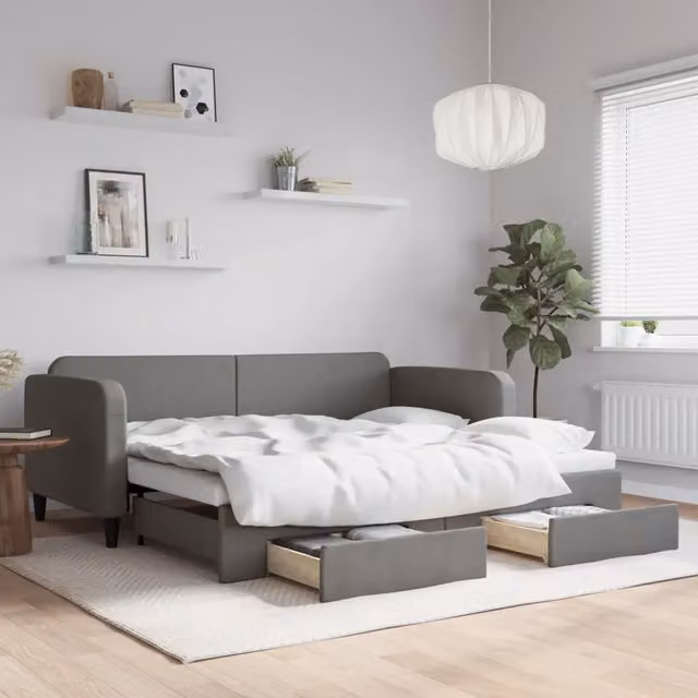 Divano Letto Estraibile Cassetti-Sofa Letto-Daybed Grigio Scuro 90x200cm Tessuto 339987