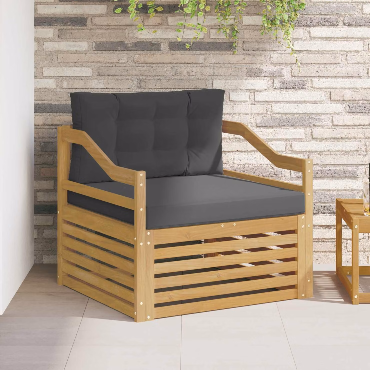 Divano da esterno moderno vidaXL in legno di acacia con cuscini Bianco, Antracite e Grigio